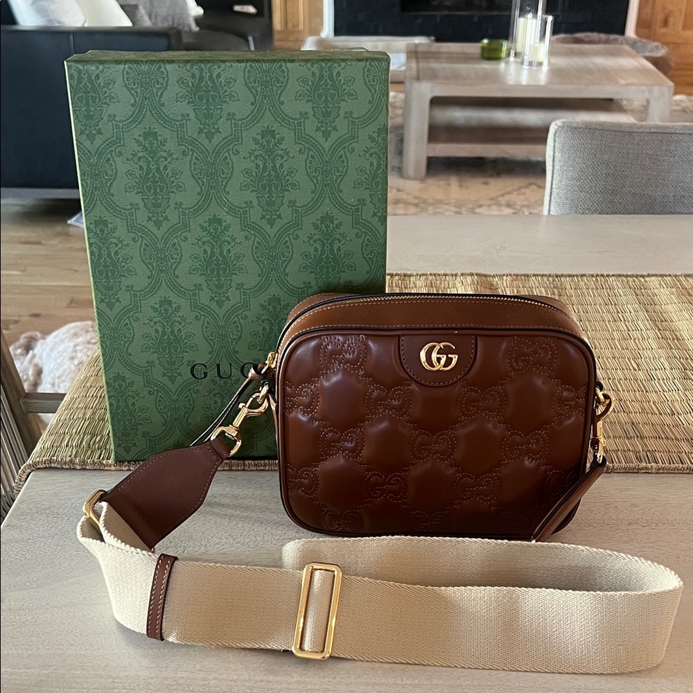 Gucci Brown Leather Crossbody with Gold Accents